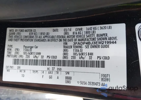 2014 Ford Fiesta Se from USA, damaged, VIN 3FADP4BJ3EM219944